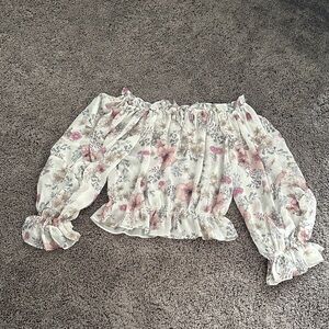 Vici Floral Off-Shoulder Blouse - Cream and Pink